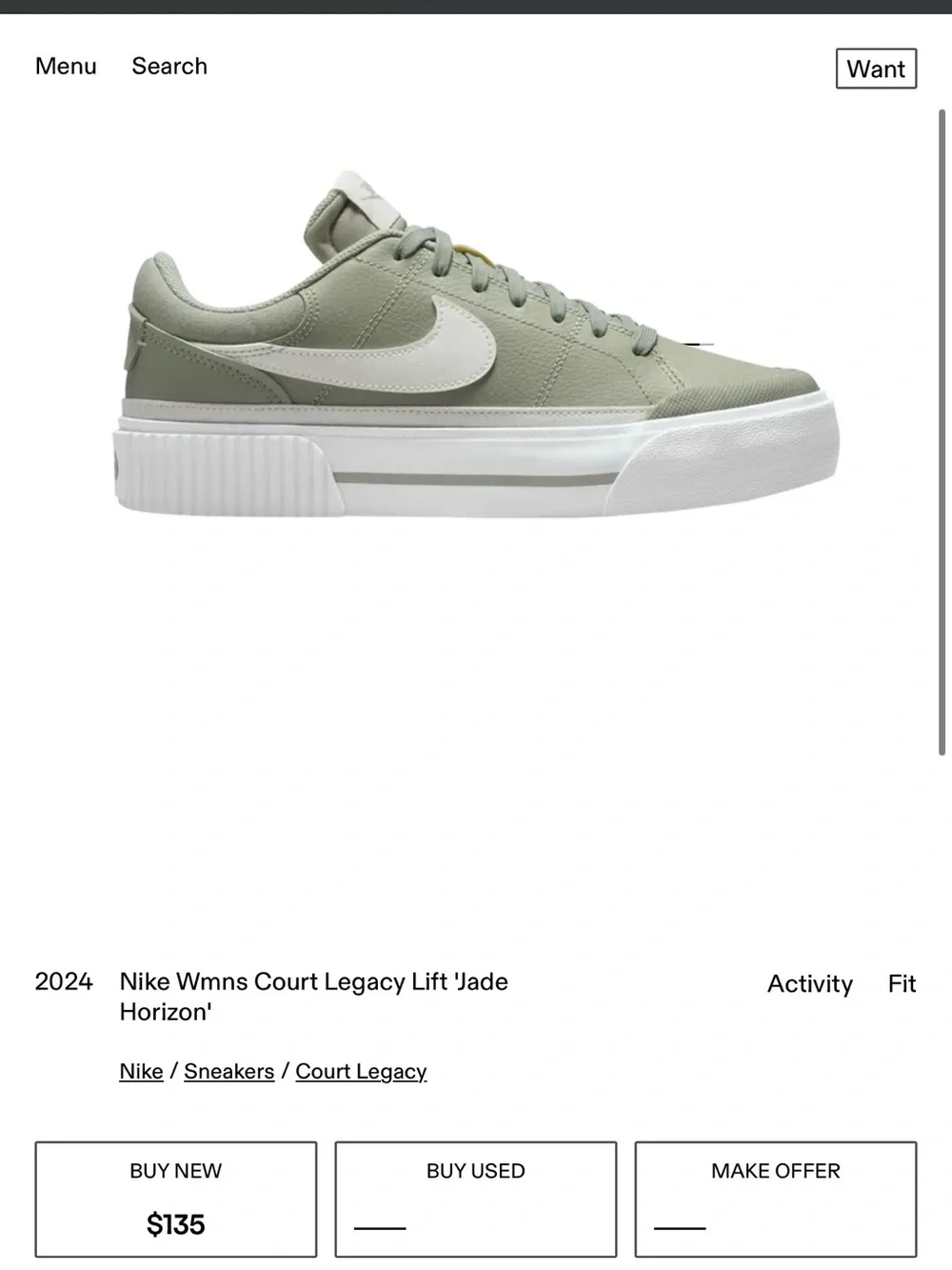 Nike Women's Sage Green Platform Sneakers with White Swoosh and Thick Sole
